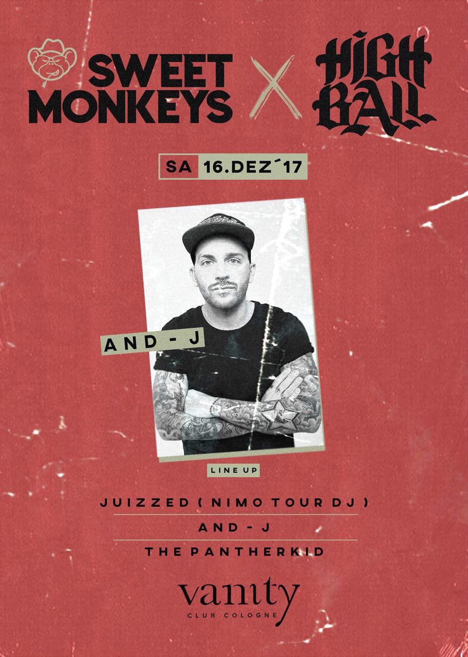 Sweet Monkeys and High Ball lineup flyer with AND-J