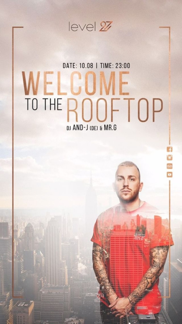 Level 27 rooftop event flyer with DJ AND-J
